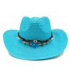 Red Cowboy Straw Hat Men's and Women's Cowboy Straw Hat Monochrome Curled Eaves Outdoor Beach Rider Hat Cowboy Hat