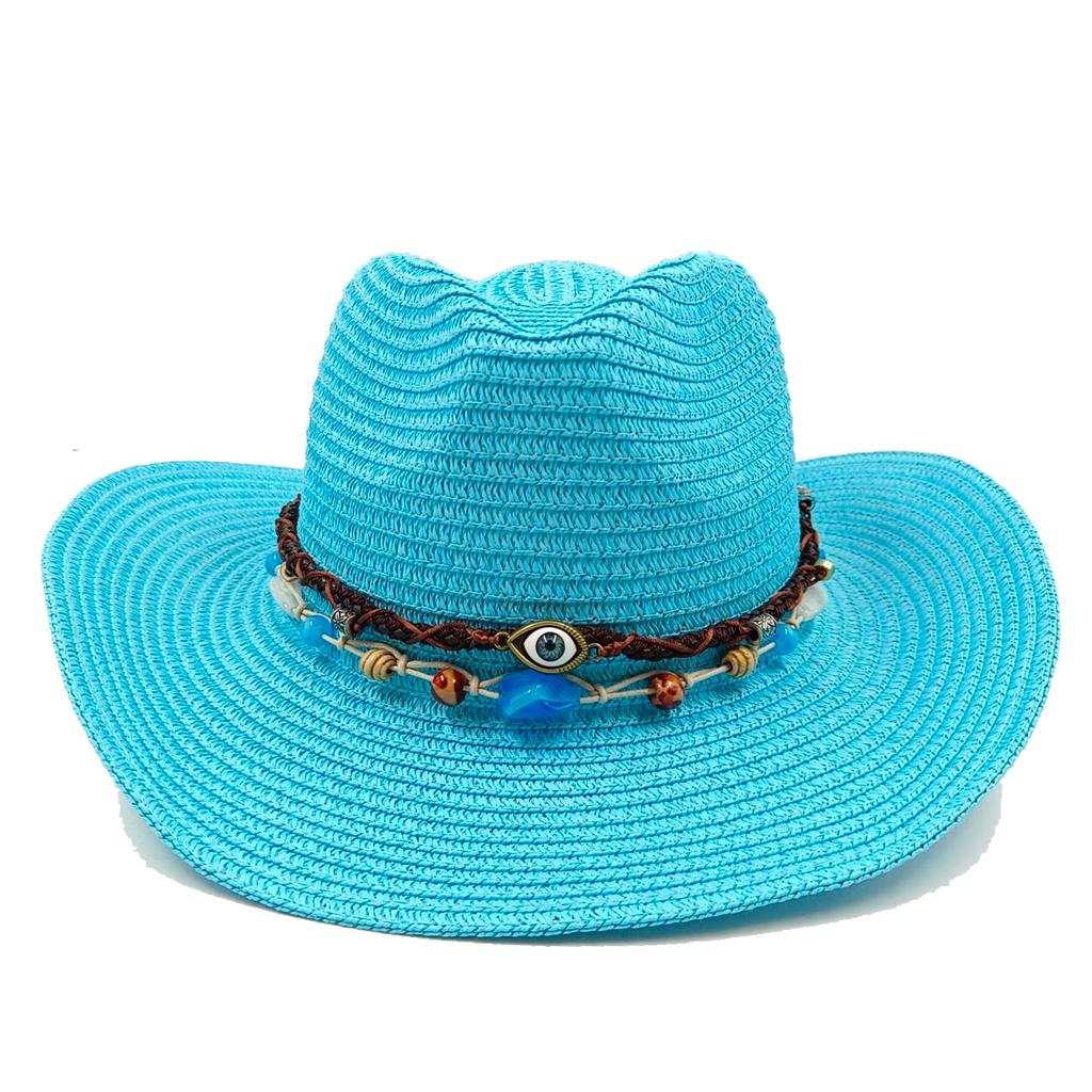 Red Cowboy Straw Hat Men's and Women's Cowboy Straw Hat Monochrome Curled Eaves Outdoor Beach Rider Hat Cowboy Hat