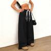 Womens Suede Wide Leg Pants Elastic Waist Loose Fit Trousers Drawstring Waistband with Pockets Casual Style Long Pants