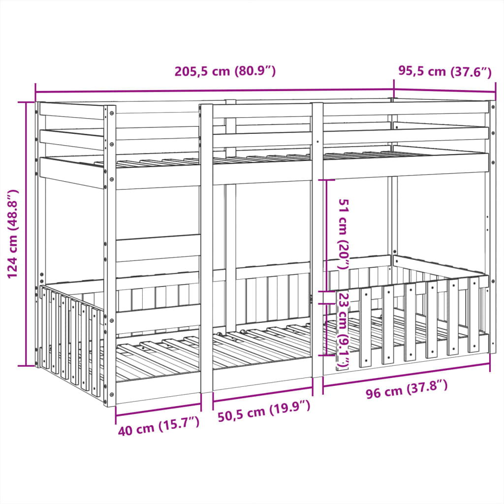 Bunk Bed 90 x 200 cm Solid Pine Wood