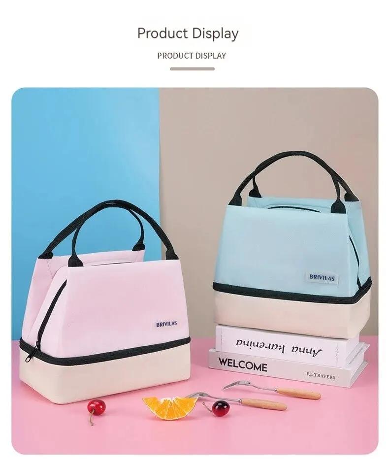 Dopamine Double Layered Contrasting Color Lunch Bag Insulated Ice Pack Fresh Outdoor Picnic Bag Portable Handheld Insulation Bag