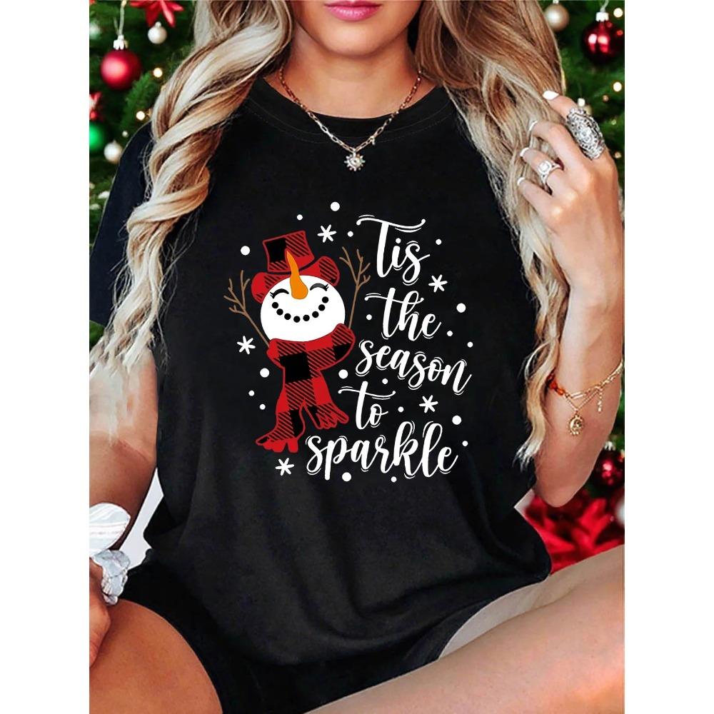 Womens Christmas TShirt Snowflakes SnowUnisex Pattern Print Crew Neck Casual Fashion Short Sleeve Top Summer Clothing