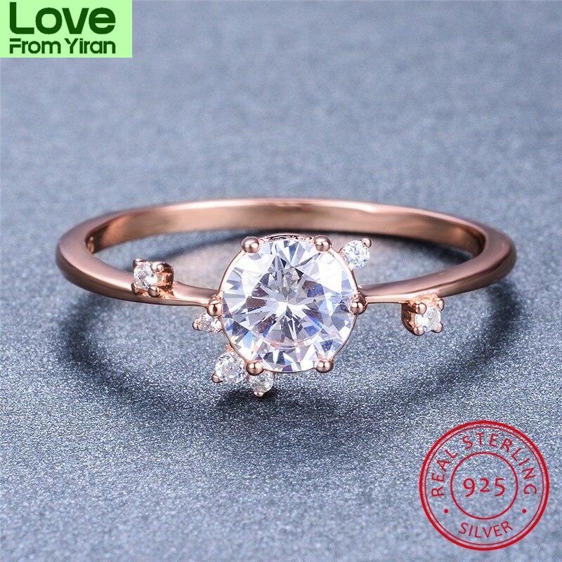 Female Crystal Stone Round Bridal Wedding Occasion Rings Rose Gold Tone Dainty Thin Finger Ring Color Rings Minimalist Women Fine