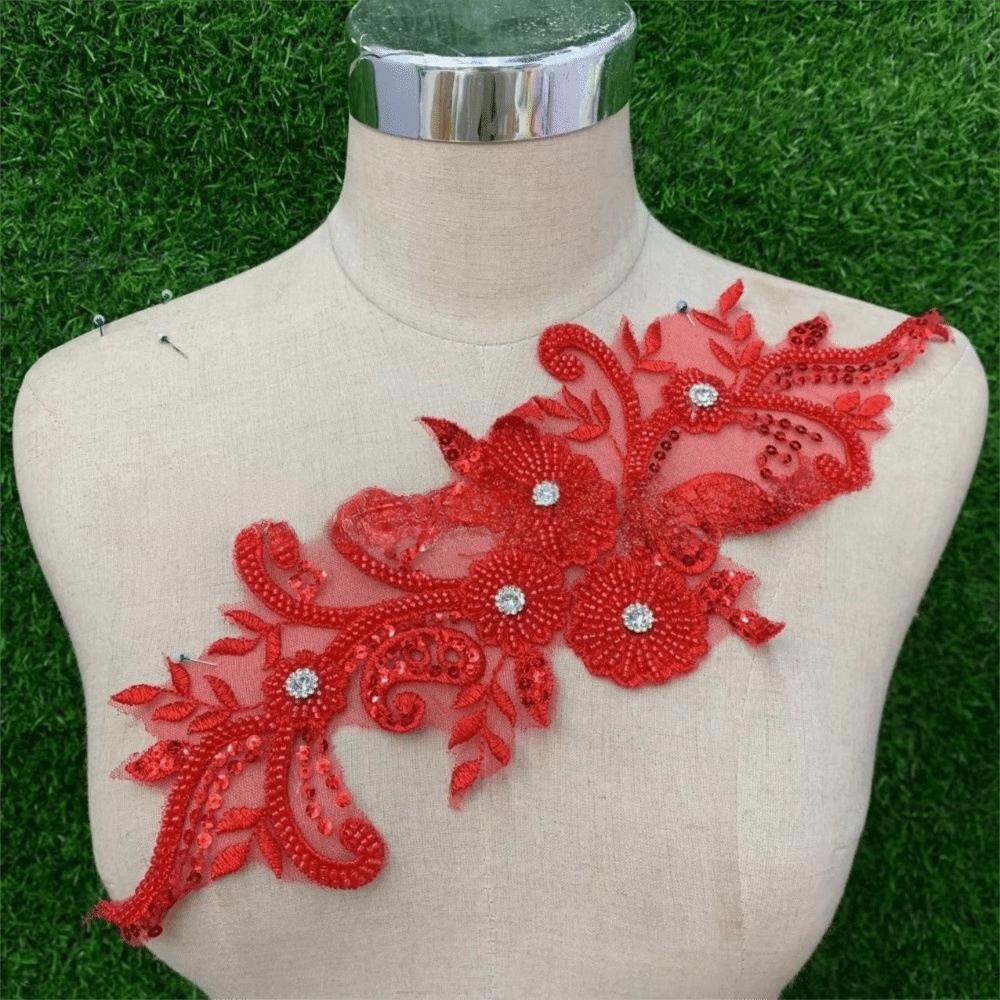 Petală Floră cu Strasuri și Dantelă Patch Broderie Floră cu Strassuri de Sticlă Applique DIY Accesorii Rochie de Seară Rochie de Mireasă
