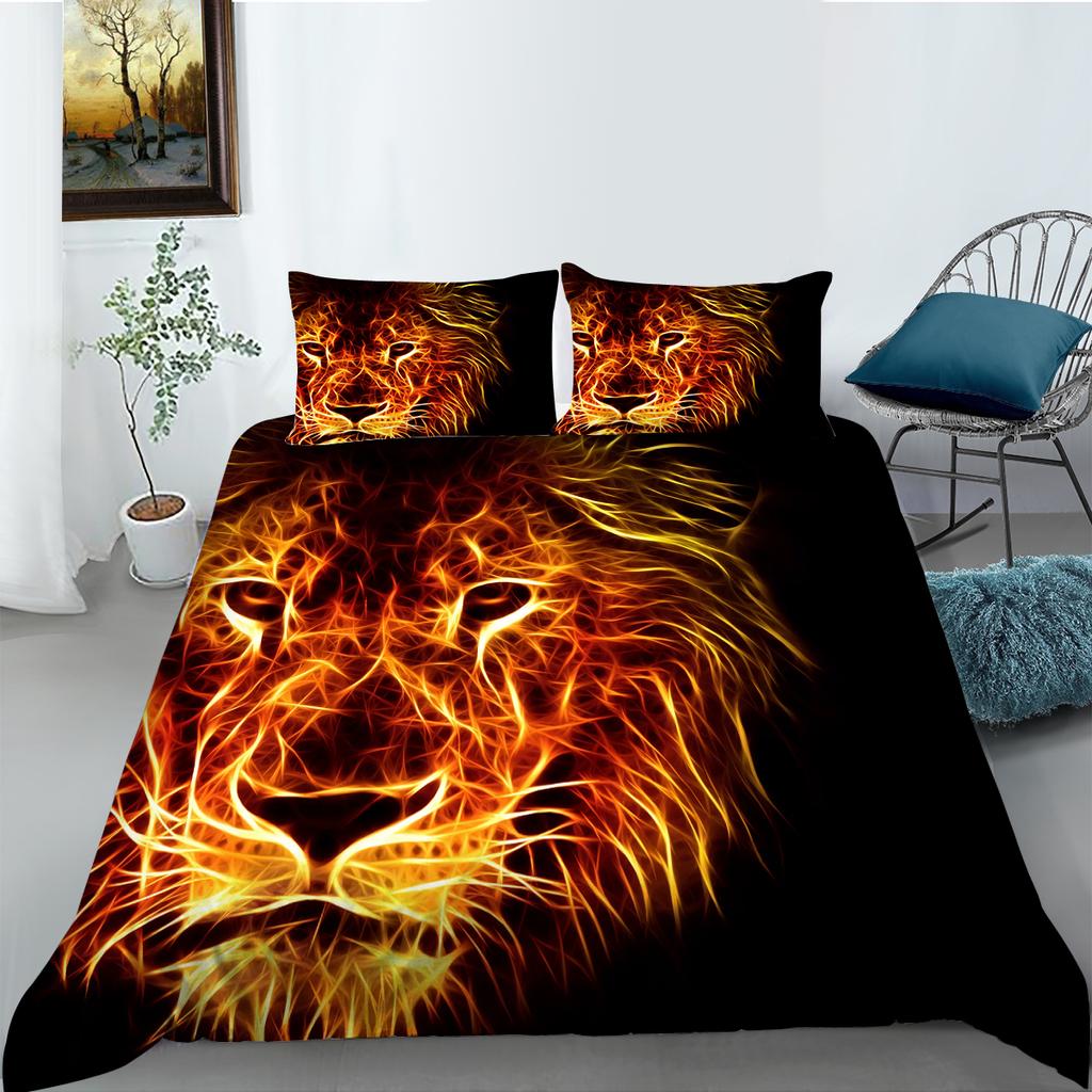 3D-Waldtier-Bettwäsche-Set, Tiger/Löwe, Daunen-Bettbezug, 2/3-teiliges Set für Jungen/Jugendzimmer, luxuriös, bequem, Heimtextilien