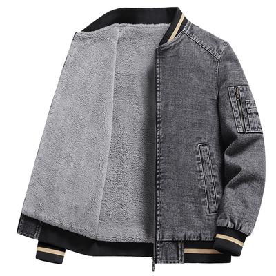 Autumn and Winter Denim Men's Jacket with Plush and Thickened Korean Version Lapel Youth Jacket Versatile Jacket