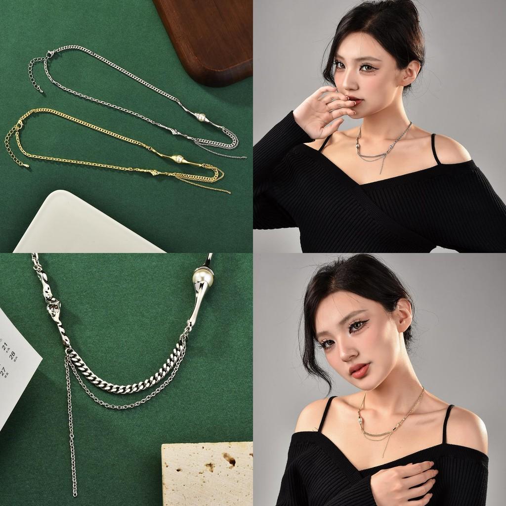 Chic Pearl Tassel Necklace With Layers And Geometric Shapes Perfect For Any Outfit