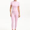 European & American Solid Color Yoga Two-Piece Set: Short Sleeve Top & Nine-Point Pants