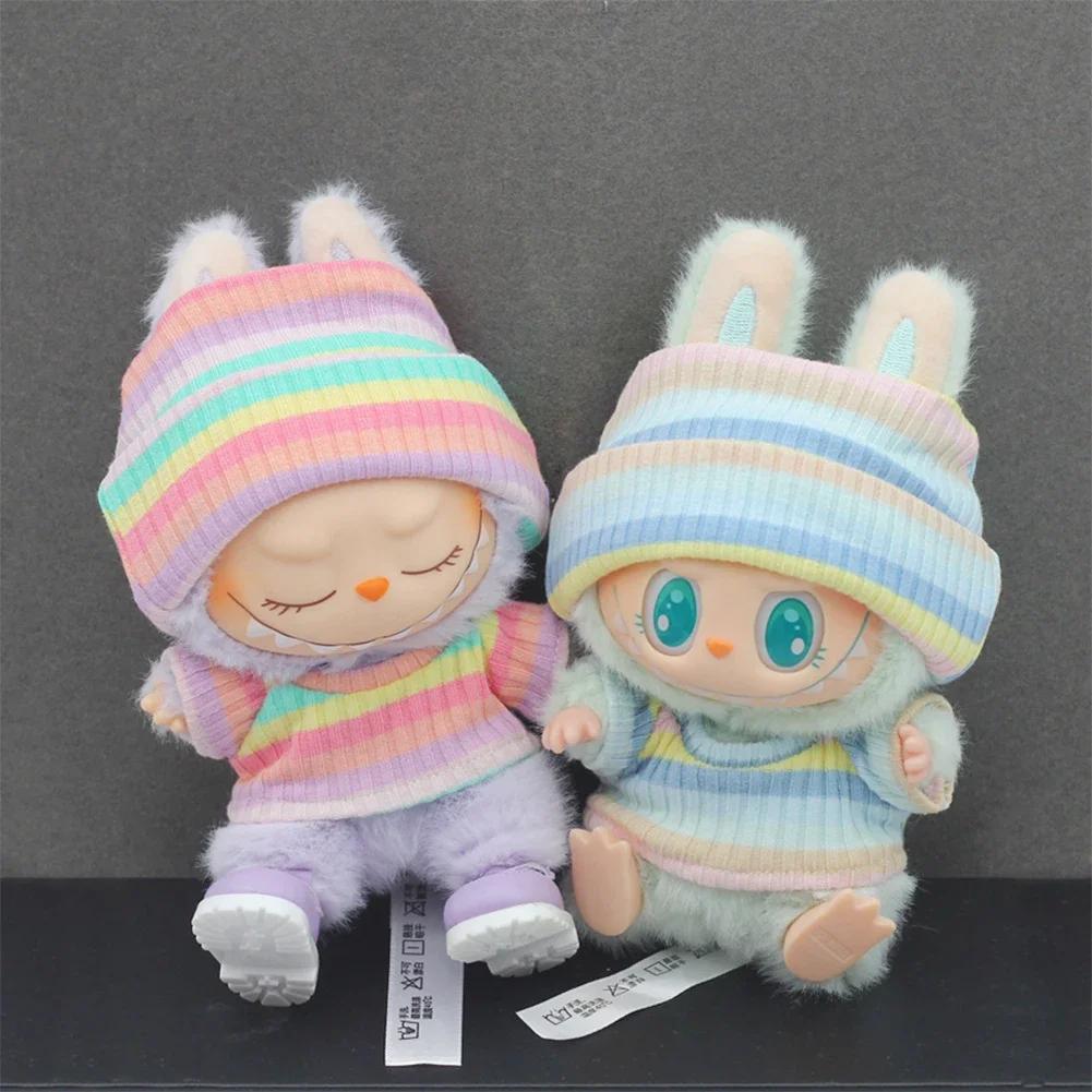 For 15/17cm Labubu Doll Clothes Colorful Striped Sweatshirt Suit for Ropa Labubu Replacement Decorative Accessories
