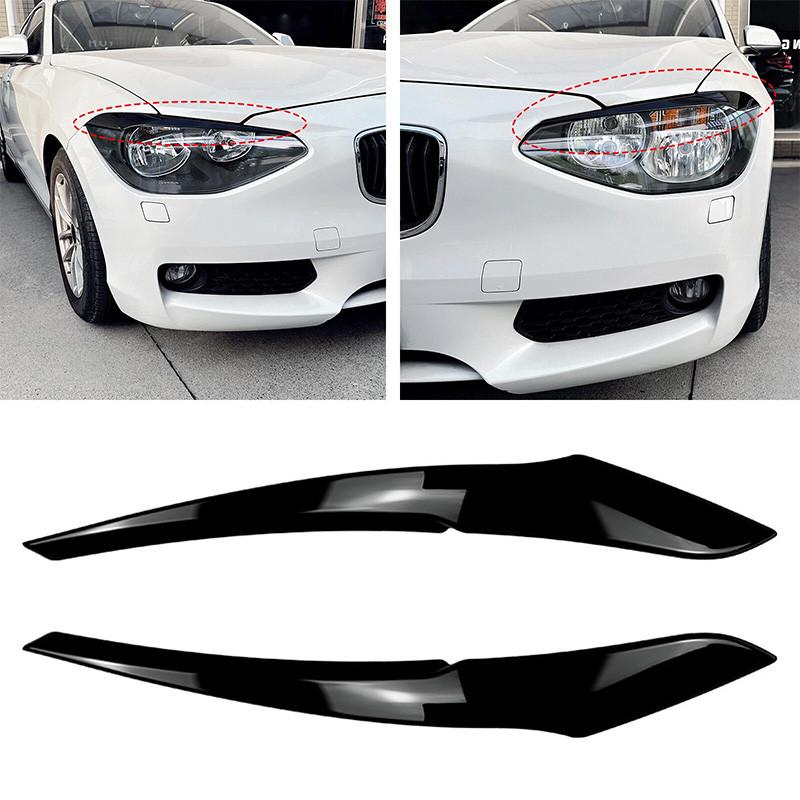 2Pcs Glossy Black Car Front Headlight Eyebrow Eyelid Cover for BMW 1 Series F20 F21 Standard Pre-facelift 2011-2014