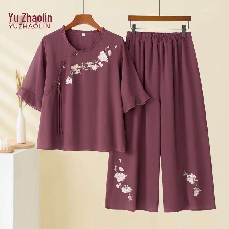 YUZHAOLIN Women s Chinese Style Embroidered Summer Outfit 3XL