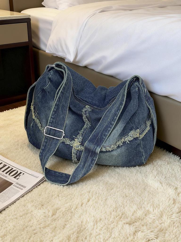 Retro Distressed Denim Crossbody Bag - New 2026 Large Capacity, Simple Casual Shoulder Bag for Women