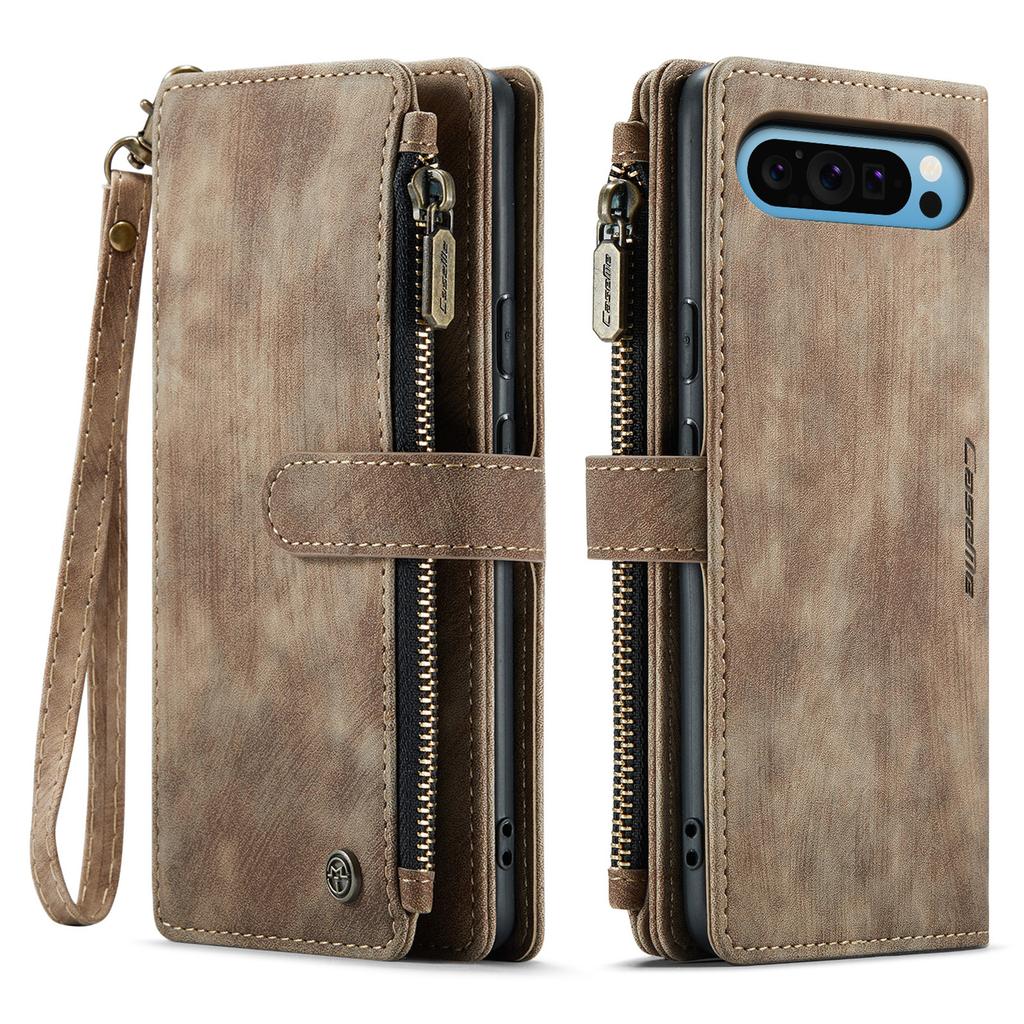 Zipper Wallet Case for Google Pixel 11 11Pro P10 10A 9 9A Pro XL 8 8A 8Pro Case Strap Magnetic Kickstand Cards Slot Phone Cover