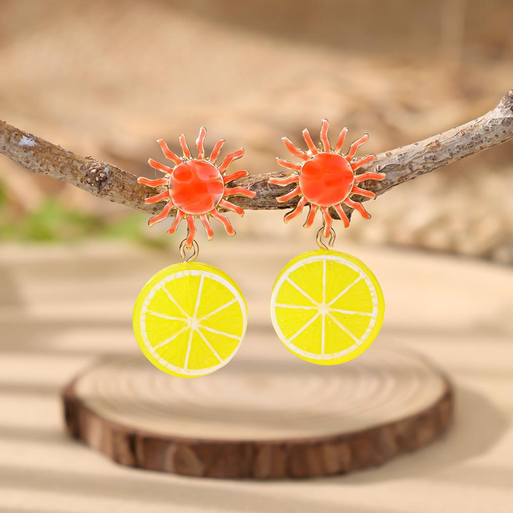 Dopamine Drop Oil Sun Fruit Vacation Wind Earrings Niche Unique Beautiful Earrings Jewelry Earrings