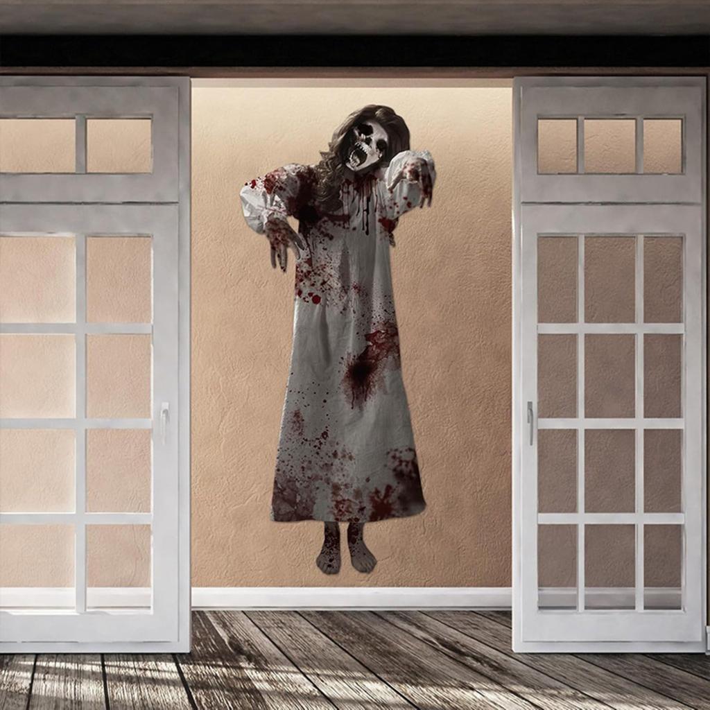 Halloween Wall Stickers Horror Female Hanged Nun Window Decoration Stickers Window Stickers Pvc Self-adhesive Holiday Door Stickers