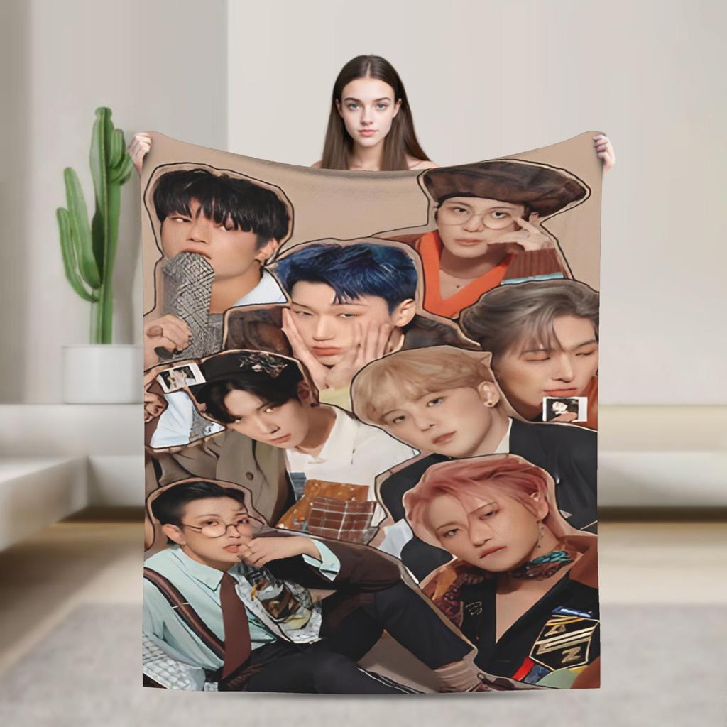 Seonghwa Kpop Ateez Band Plush Blanket Child Flannel Throw Blanket For Outdoor Warm Soft Custom Quality Bedspread Gift