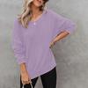 Women's Loose Fit Round Neck Long Sleeve Side Slit Knit Sweatshirt