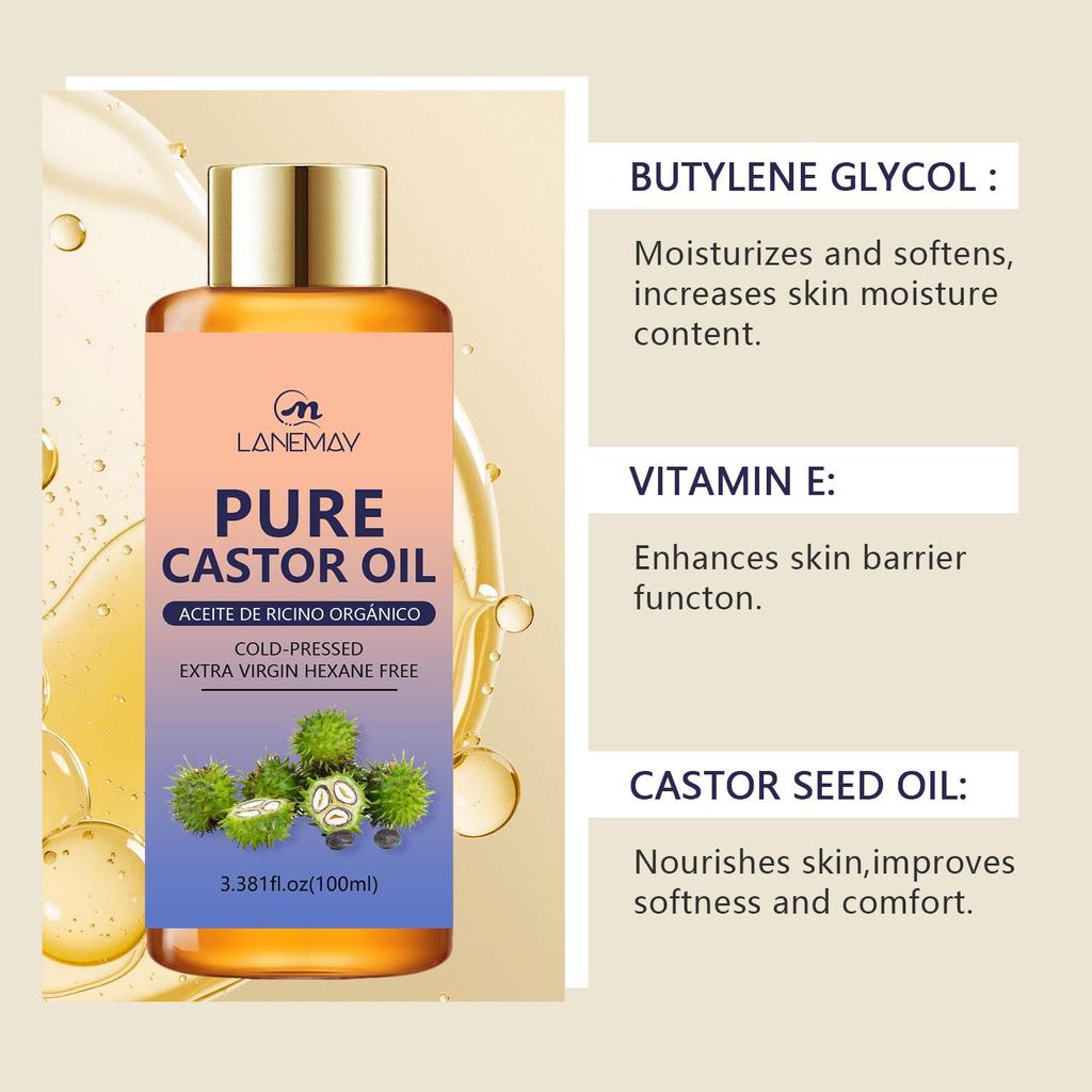 Pure Castor Oil-Deep Nourishing & Moisturizing-Improving Dry And Rough Skin-Suitable For All Skin Types, 100ml