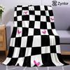 Wavy Checker Pink Heart Cartoon Anime Print Flannel Blanket Soft Warm Throw for Kids Bedroom Sofa Bed Christmas Office Car