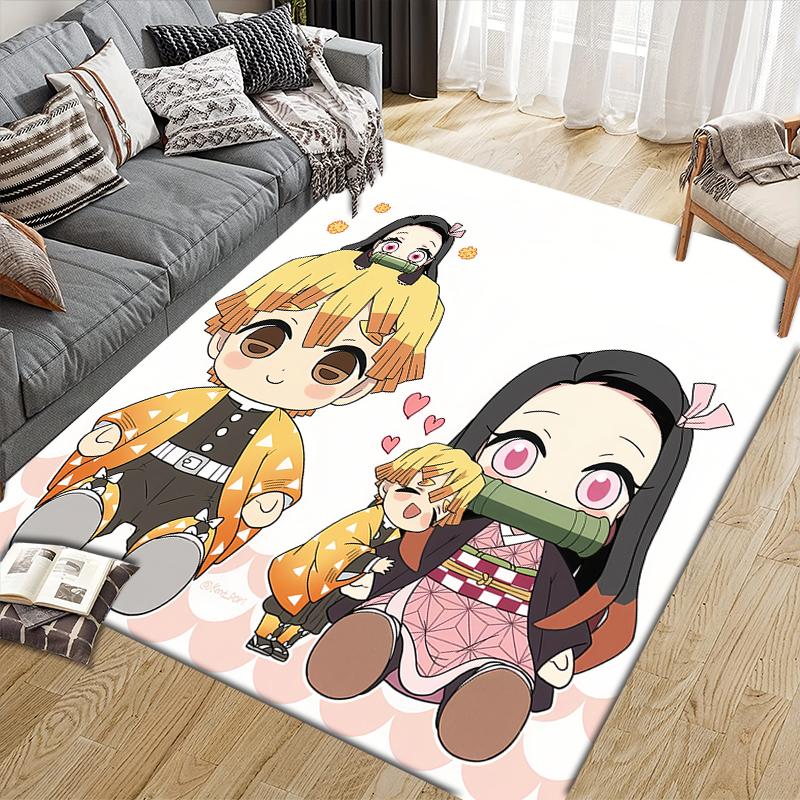 Demon Slayer Kawaii Chibi Square Area Rug, Non-Slip Floor Mat for Home Decor, Perfect Gift for Fans