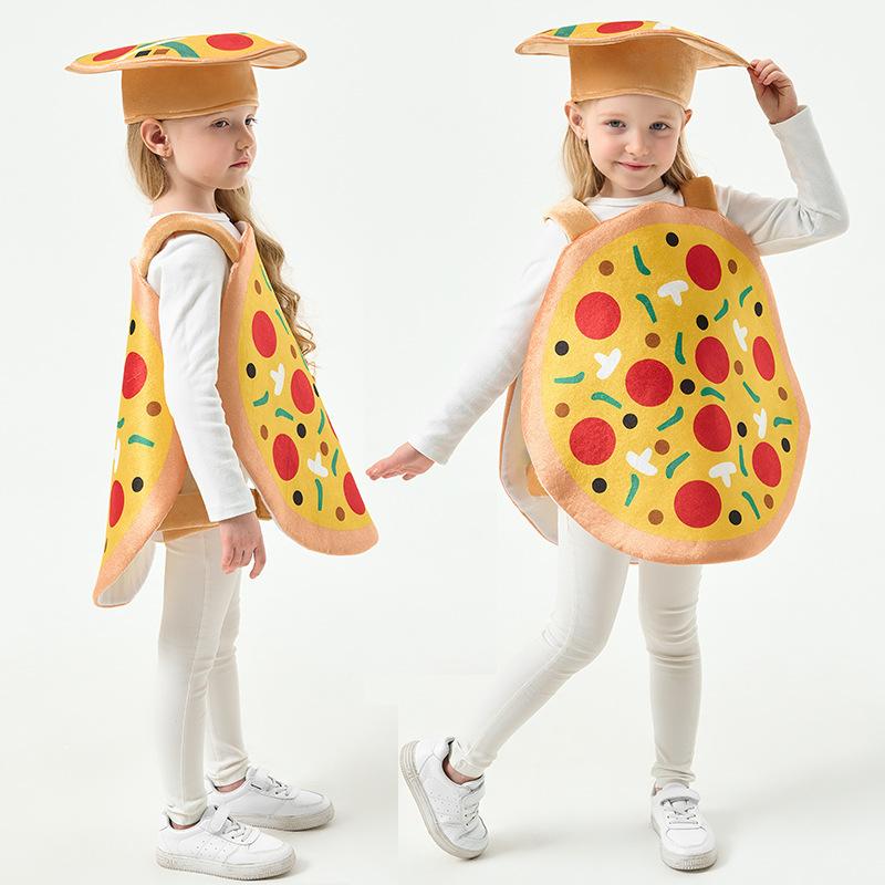 1Set Adult Stage Performance Costume Cap Outfits Kids Pizza Cosplay Food Funny Clothing Overall Hat Halloween Party Fantasia Kit