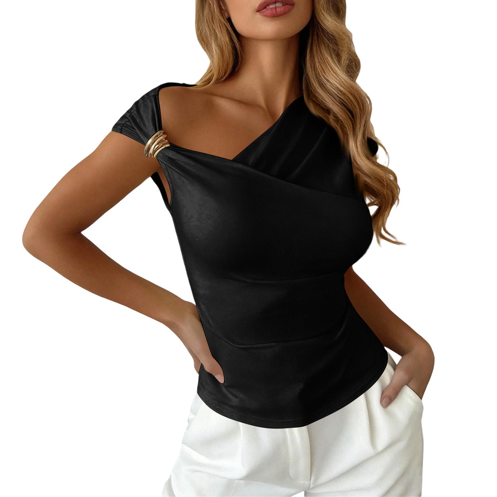 

Women Asymmetric One Shoulder Top Slim Fit Sleeveless Blouse Office Wear Stylish Workwear Vest Shirt S чорний