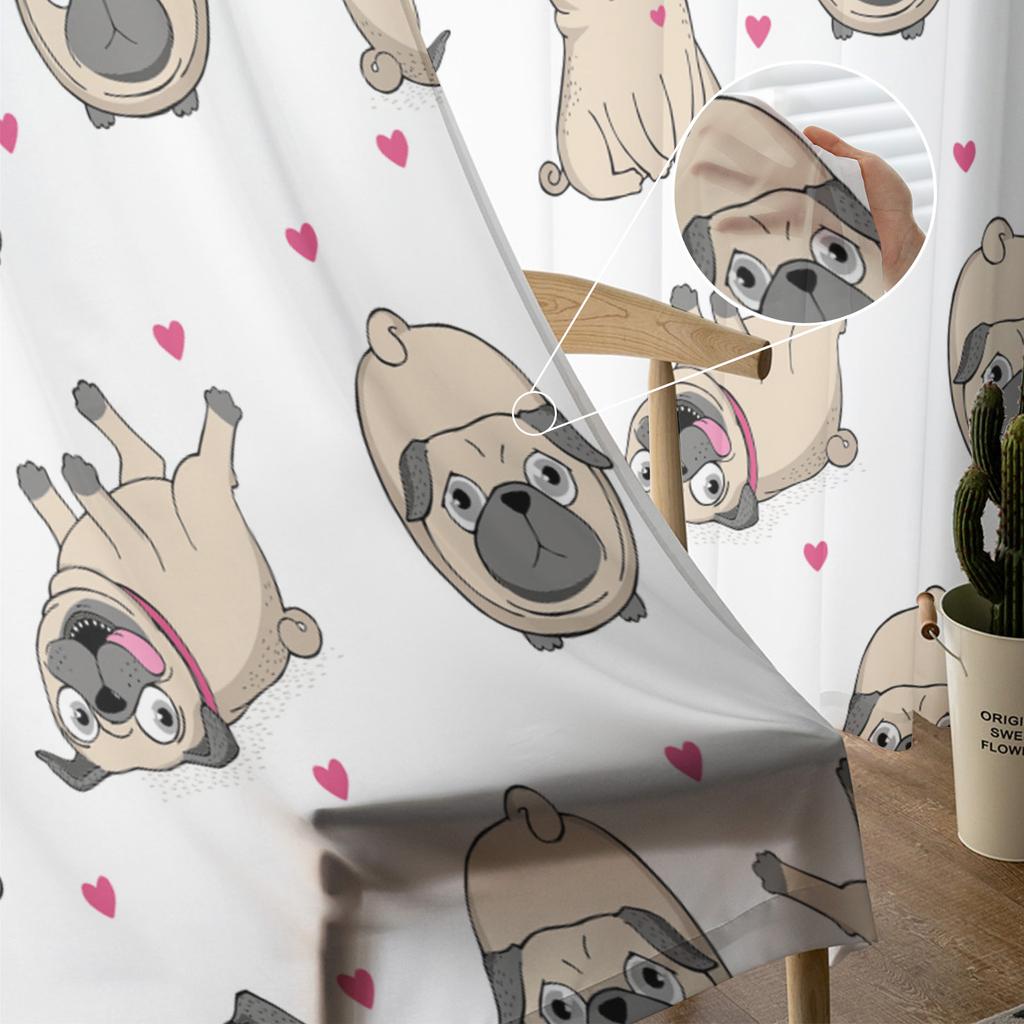 Cartoon Bulldog Love Window Treatment Tulle Modern Sheer Curtains for Kitchen Living Room the Bedroom Curtains Decoration