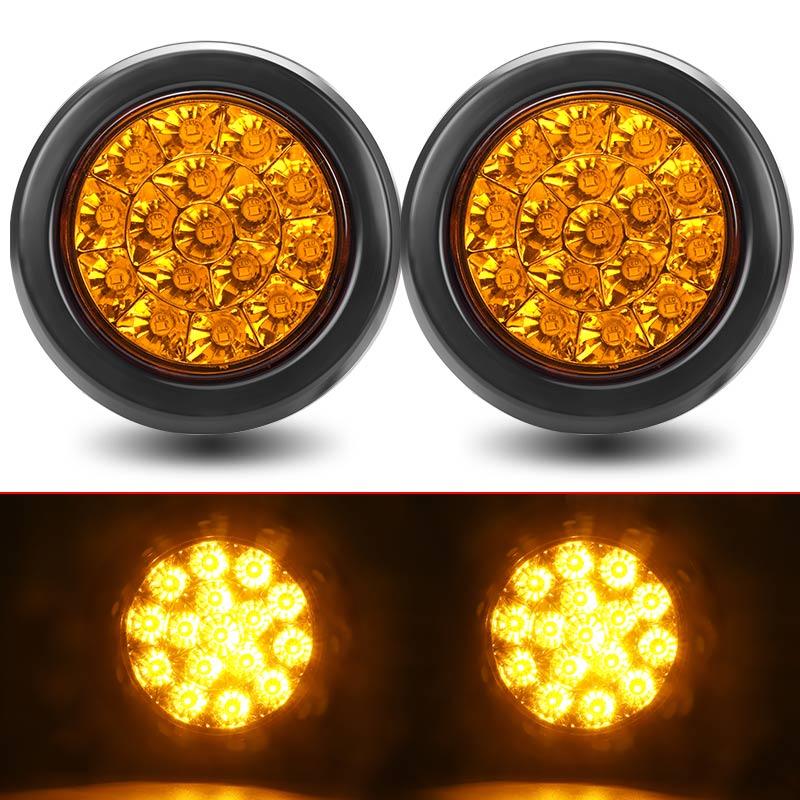 Red/Amber 4 inch 16 LED Tail Light 12V 24V Round Brake Light Rear Taillight Trailer Side Turn Signal Lamp For Truck Lorry Van RV 2pcs Amber