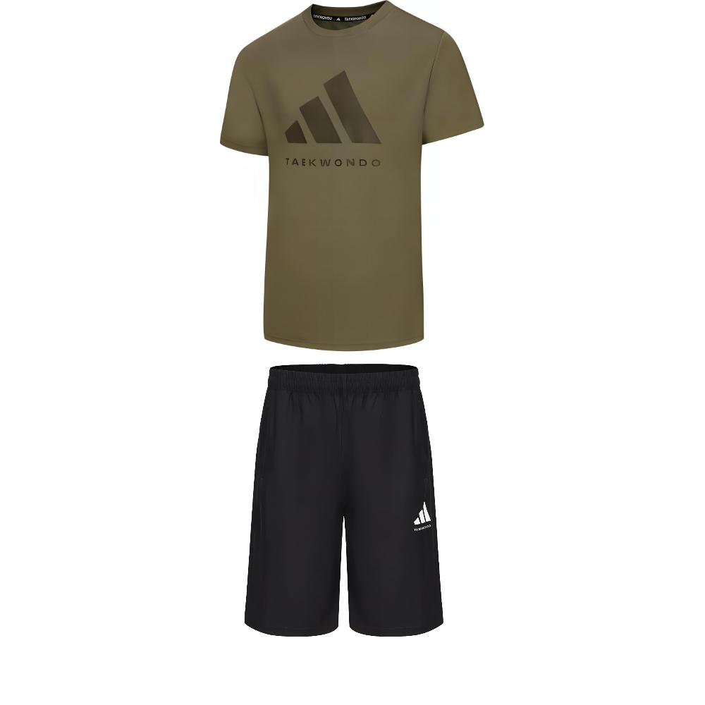 

Adidas Тхэквондо Простая футболка с круглым вырезом, дышащий пуловер, с коротким рукавом, модные шорты на шнуровке, повседневный спортивный комплект ADICLTS24TK-OSSO+S21ATMSH3T-BW S