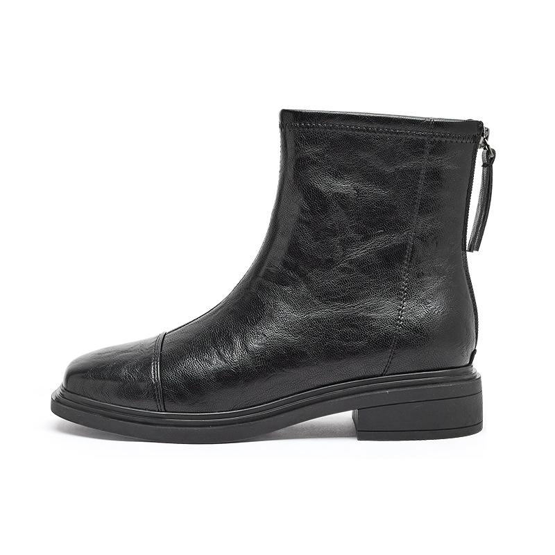 Augustine Square Head Skinny Boots Women's 2025 New Brown Retro British Martin Boots Retro Fashion Single Boots