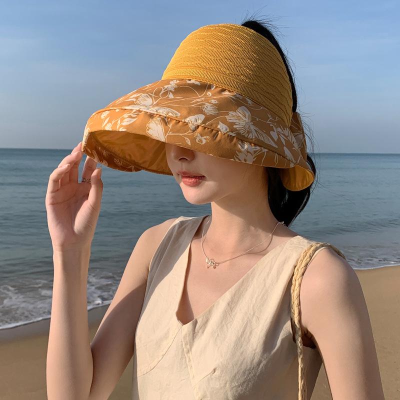 Summer sunscreen visor children empty top knitted big edge sun hat UV protection summer foldable