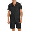 Mens Casual Two Piece Outfit Textured Short Sleeve Cuban Collar Shirt And Drawstring Shorts Set