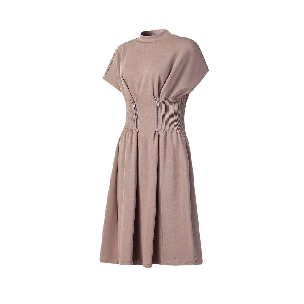 Fila Solid Color Round Neck Pullover Knit Short Sleeve Dress Women Dresses A11W621303F-BN