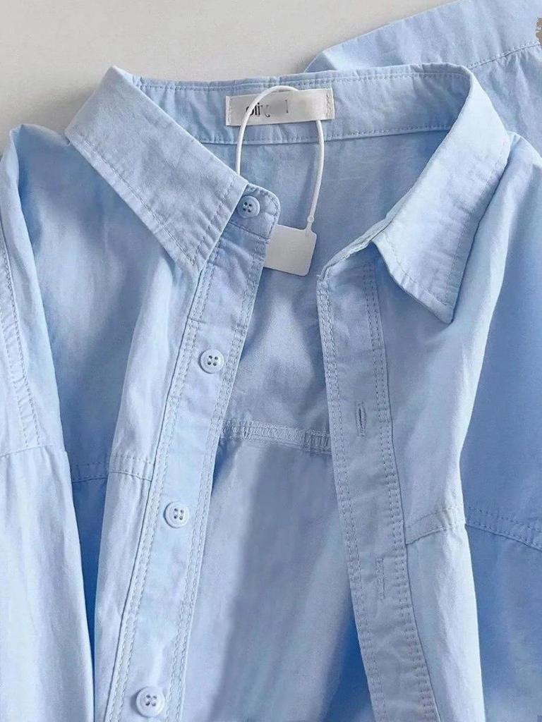 Blue Pure Cotton Women's Shirt, Unique Loose Commuter Design for Early Spring & Autumn 2026.