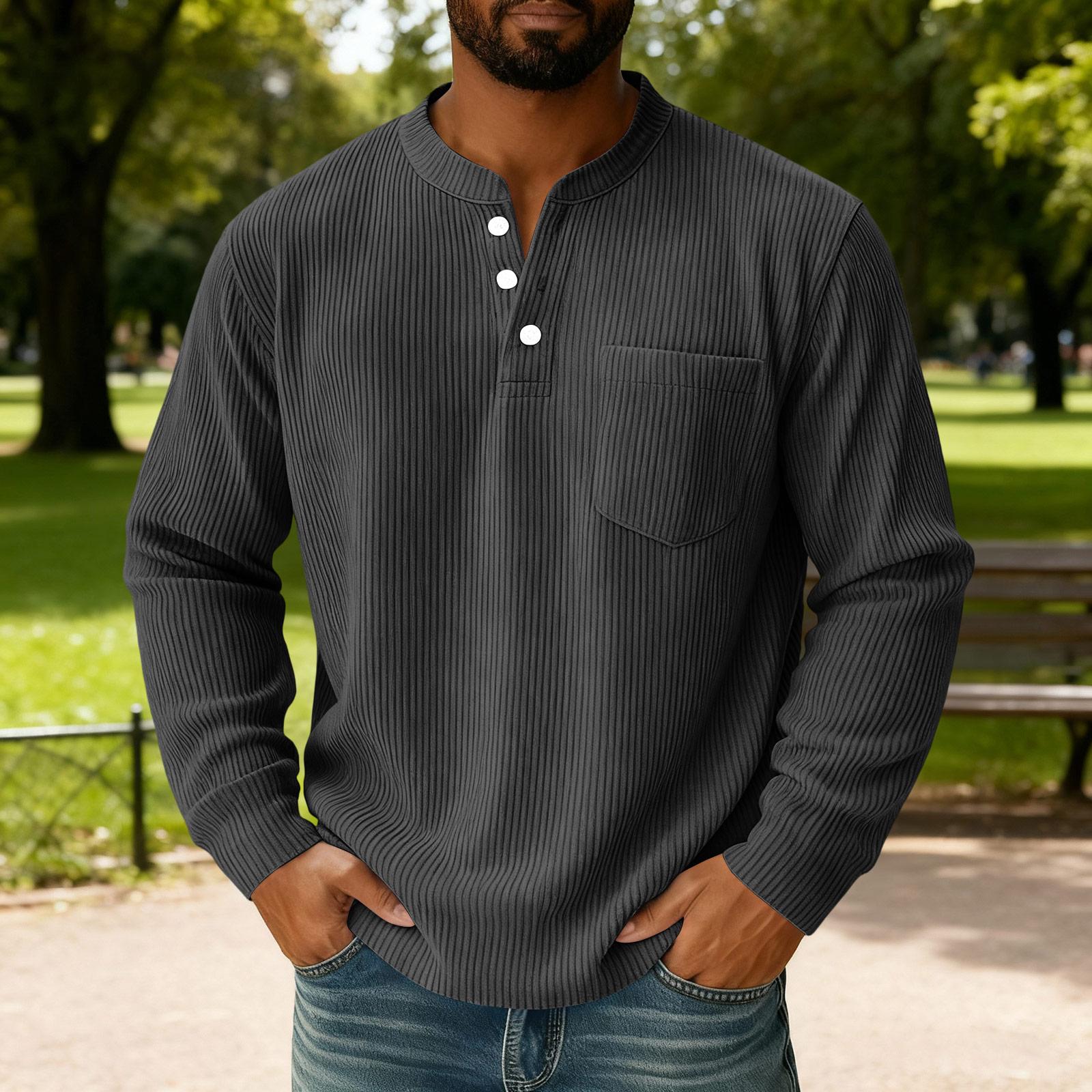 Men s Color Corduroy Three-button Collar Men s Long-sleeved Shirt XXXL