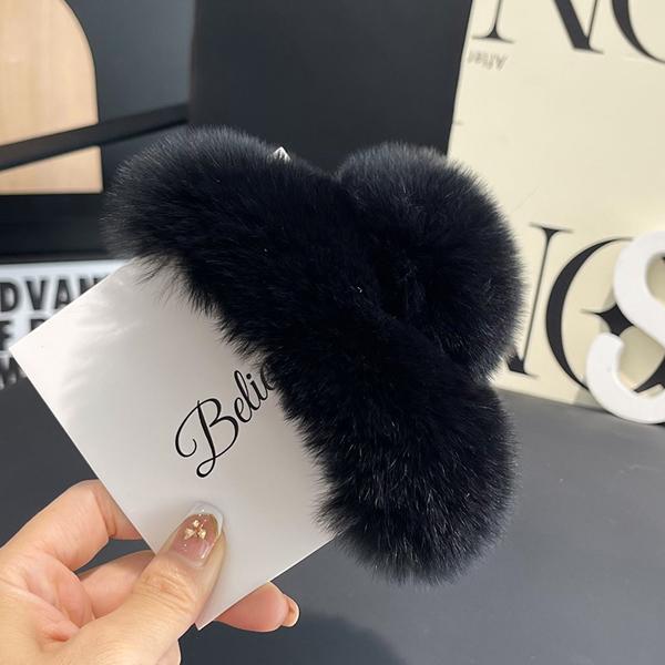 

Новая заколка для волос, милые плюшевые заколки из меха кролика рекс, женские элегантные заколки из натурального меха кролика рекс, модные аксессуары для волос Length 15cm чёрный