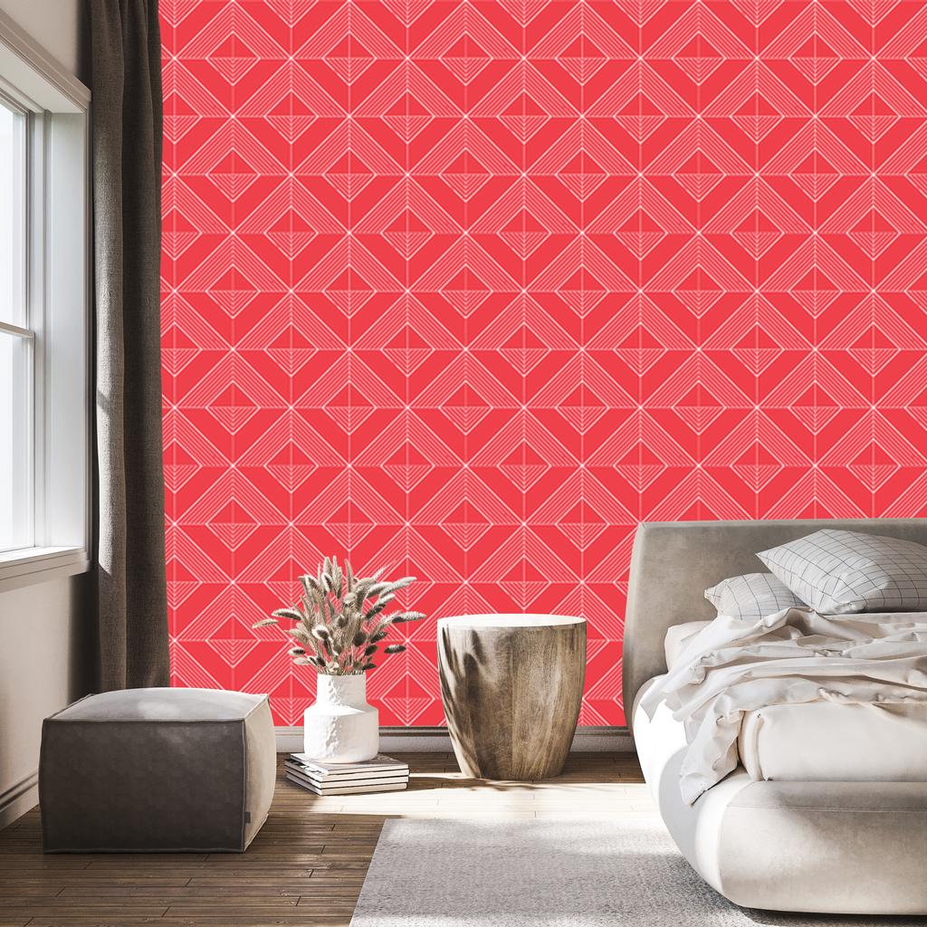 Wallpaper Geometric rhombuses coral and red, coral background 50x1000