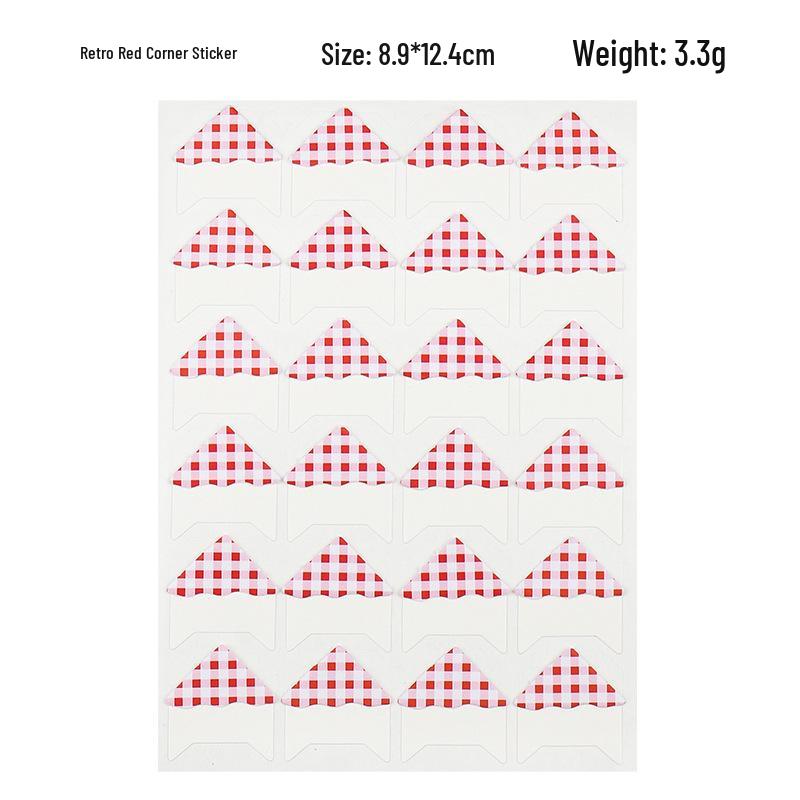 24 Retro Plaid & Stripe Photo Corner Stickers for DIY Albums & Cards - 4 Colors