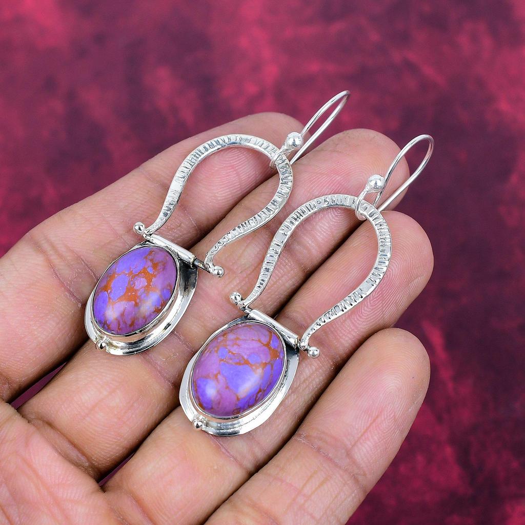 Purple Copper Turquoise Jewelry, 925 Solid Sterling Silver Earrings Jewelry, Handmade Earrings Gemstone Jewelry For Women