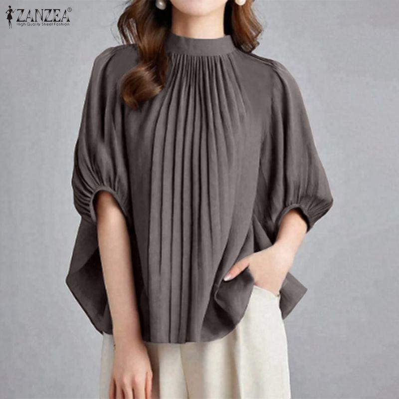 ZANZEA Women Summer Round Neck Casual Half Sleeve Blouse