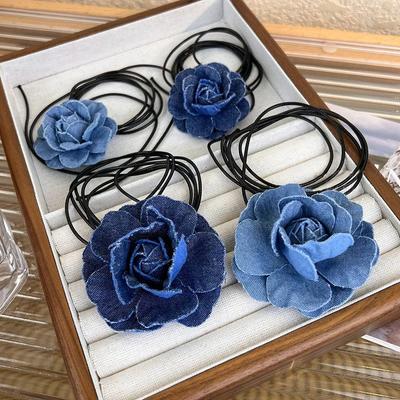 Trend Choker Bloem Roos Hanger Sleutelbeen Ketting Vrouwen Jeans Doek Ketting Temperament Verstelbare Wax Touw Y2K Denim Ketting