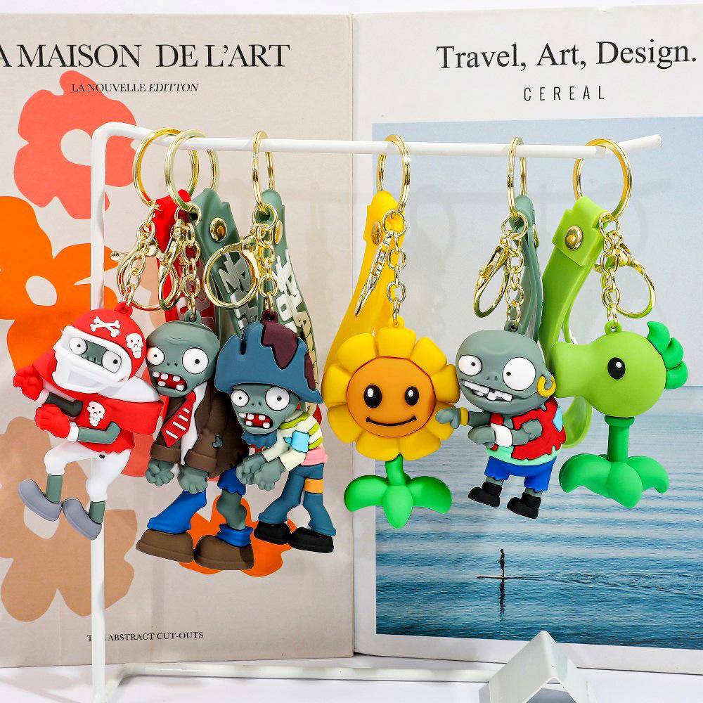 Zombies Game KeyChain Cartoon Figure VS Plants Sunflower Peashooter Keyring Wall-nut Chomper Key Backpack Gifts