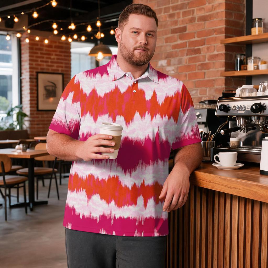 Men's Big Size Short Sleeve Golf Shirt Breathable Casual Workwear Polo Shirt with Striped Plaid Print Comfortable Fit