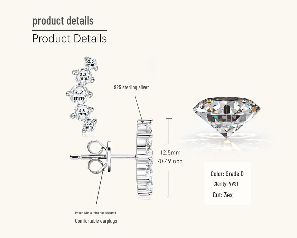 Trendy Moissanite Ins Style Earrings for Women - Unique Design with 925 Sterling Silver