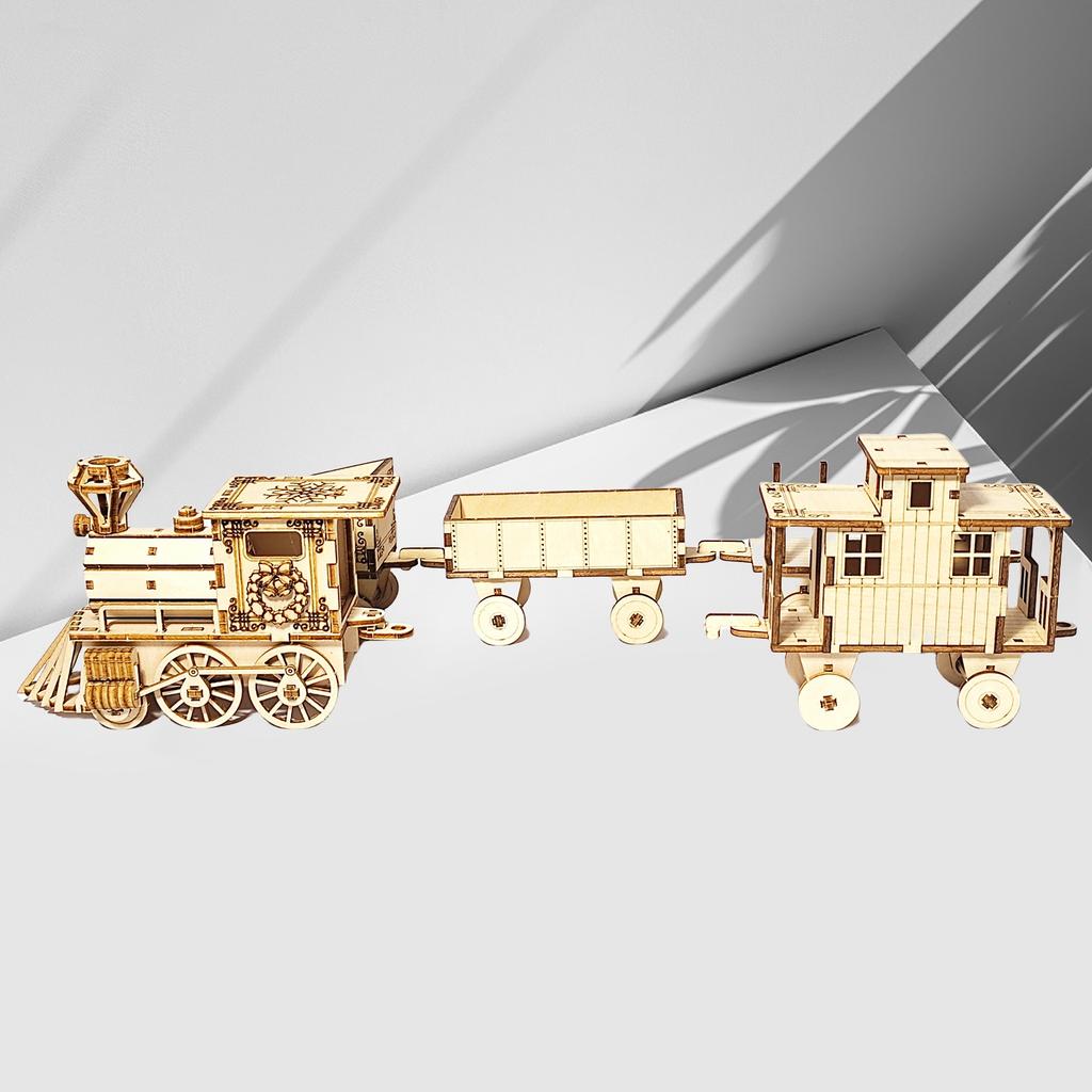 3D Wooden Christmas Train Puzzle Adult Stress Relief Assembly Holiday Gift Decoration Model