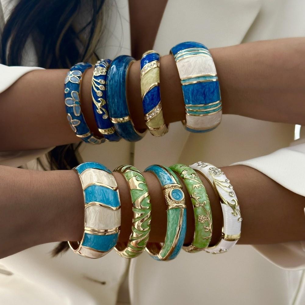 Tropfendes Öl Emaille Armreif Blume Breiter Armreif Retro Geometrisch Cloisonné Armreif Damen