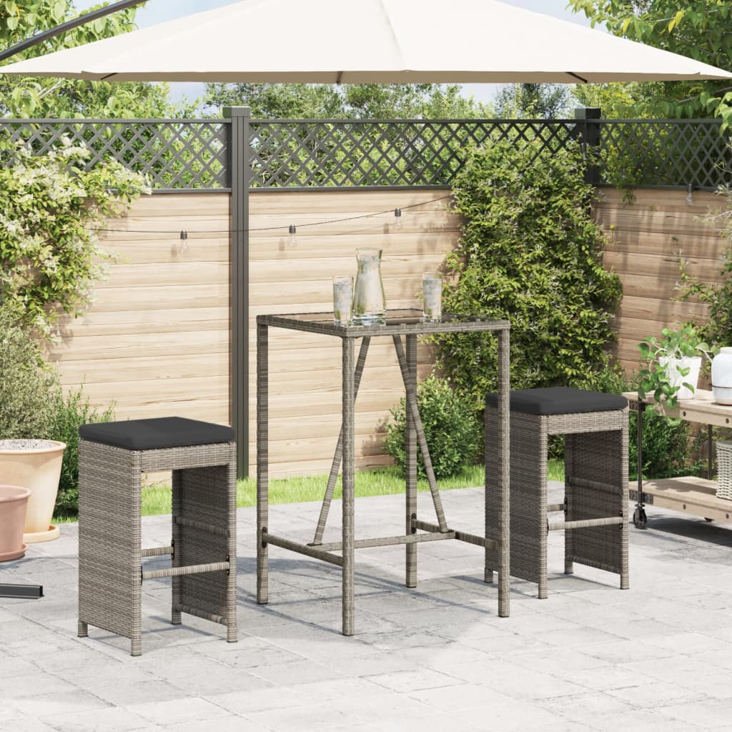 Garden Bar Stool with Cushions 2 pcs Grey Poly Rattan