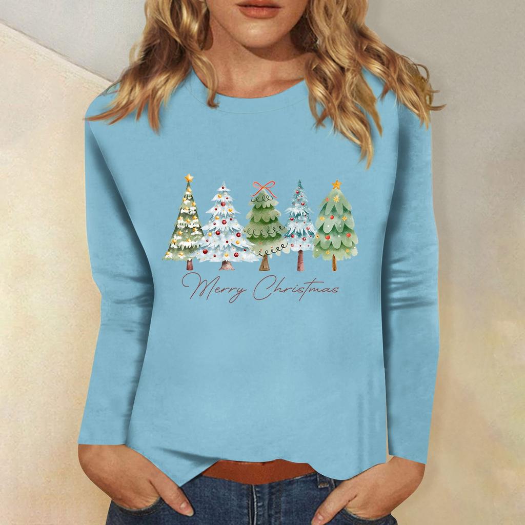 Women's Daily Casual Long Sleeve Christmas Print O-neck Top