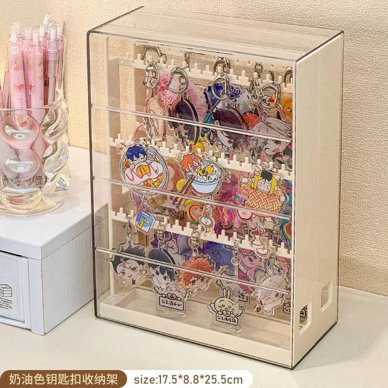 Keychain Display Stand Hanging Anime Pendant Organizer for Guka Small Doll Pendants Hook Desktop Acrylic Dustproof Storage Box