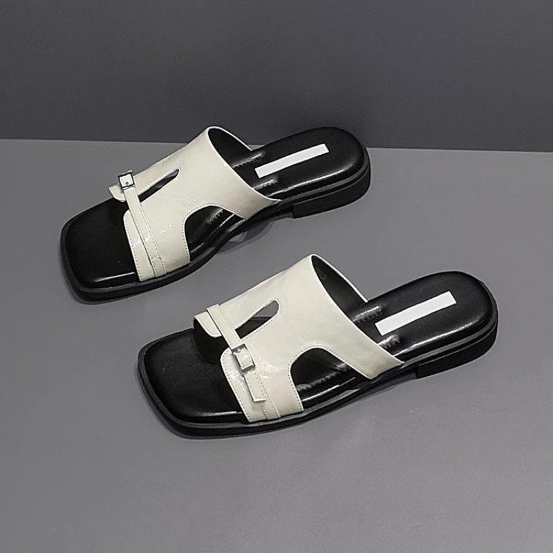 Fashion Women Square Toe Sandals Flats Slippers Summer Woman Shoes 2025 Trend Beach Flip Flops Casual Shoes Comfort Open Toe Slides Lady